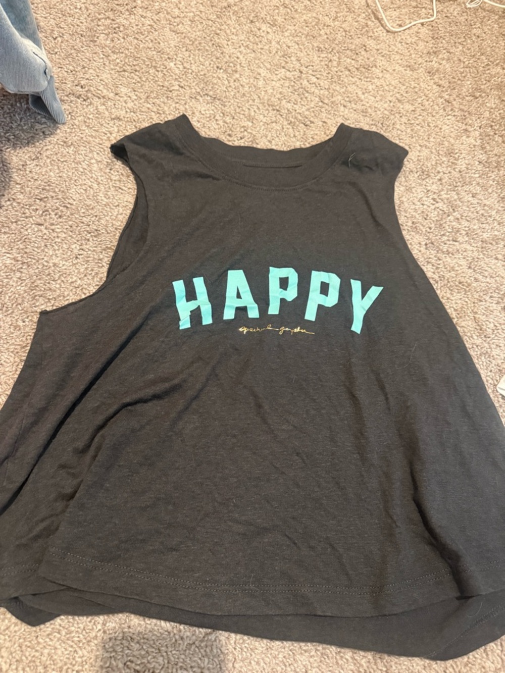 Spiritual Gangster Black Tank Top with Teal "HAPPY" Graphic
